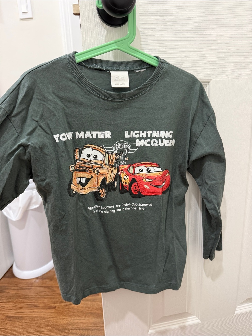 Zara Cars Green Kids Long SleeTee with Lightning McQueen & Tow Mater